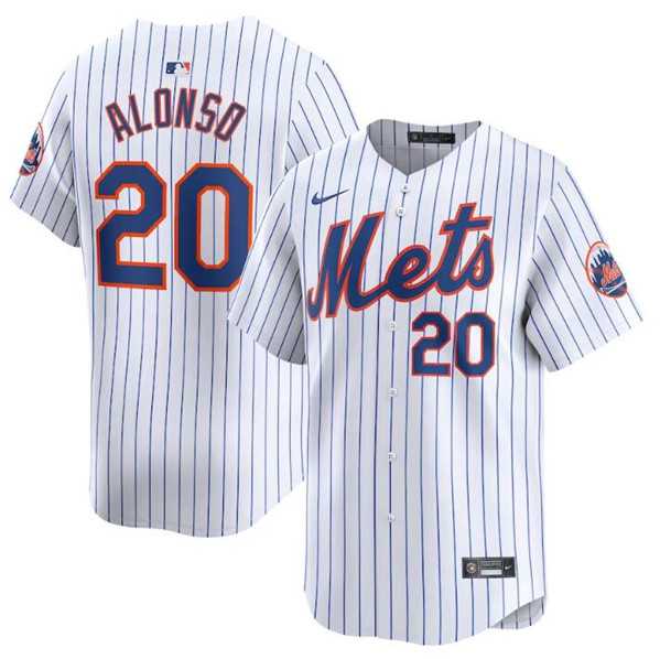Men's New York Mets #20 Pete Alonso White 2024 Home Limited Stitched Baseball Jersey Dzhi